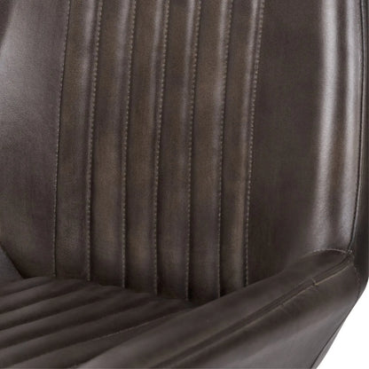 Vintage Dark Brown Leather Dining Chair With Interchangeable Black And Bronze Metal Legs – Channel-Stitched Ribbed Retro Dining Chair | Click Style