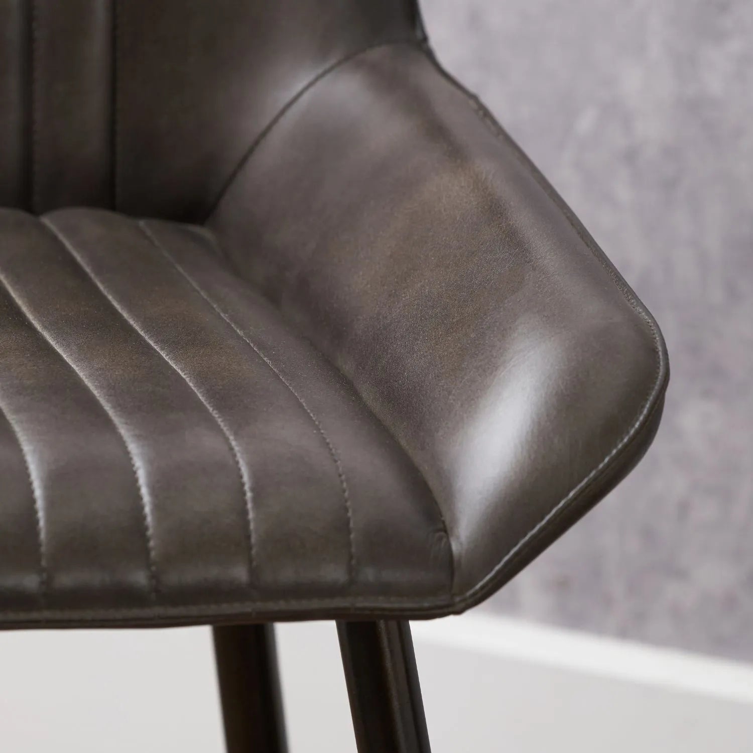 Vintage Dark Brown Leather Dining Chair With Interchangeable Black And Bronze Metal Legs – Channel-Stitched Ribbed Retro Dining Chair | Click Style