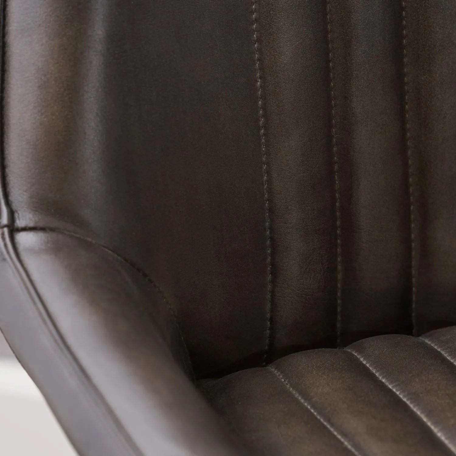 Vintage Dark Brown Leather Dining Chair With Interchangeable Black And Bronze Metal Legs – Channel-Stitched Ribbed Retro Dining Chair | Click Style