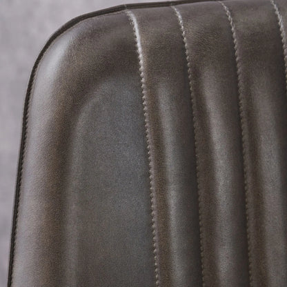 Vintage Dark Brown Leather Dining Chair With Interchangeable Black And Bronze Metal Legs – Channel-Stitched Ribbed Retro Dining Chair | Click Style