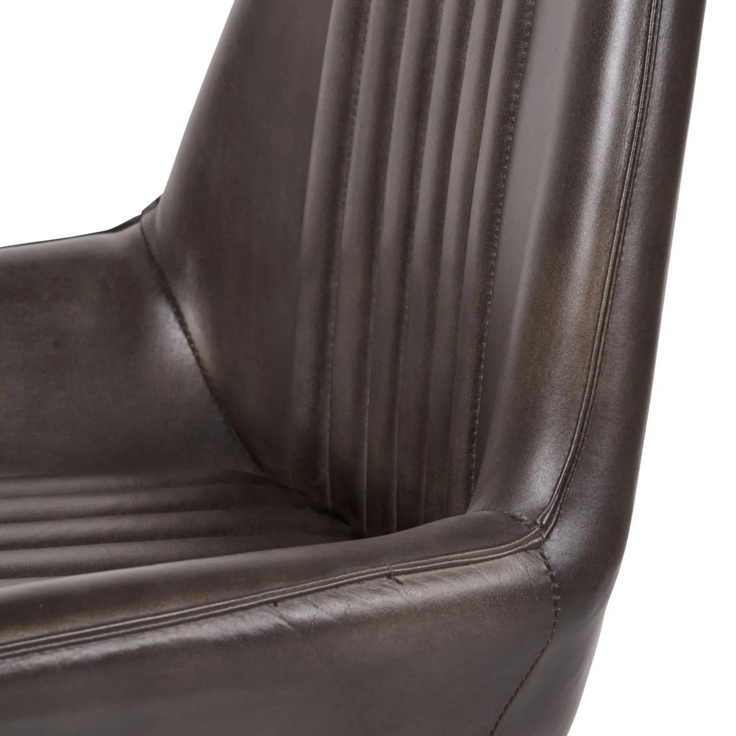 Vintage Dark Brown Leather Dining Chair With Interchangeable Black And Bronze Metal Legs – Channel-Stitched Ribbed Retro Dining Chair | Click Style