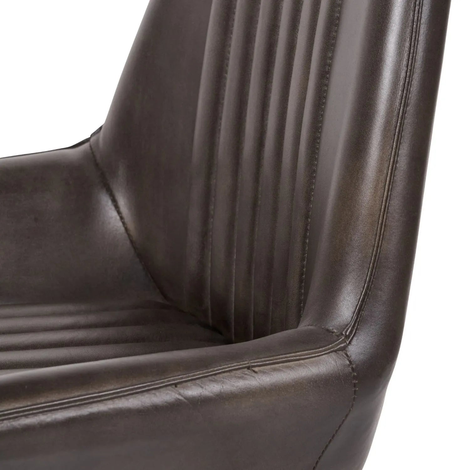 Vintage Dark Brown Leather Dining Chair With Interchangeable Black And Bronze Metal Legs – Channel-Stitched Ribbed Retro Dining Chair | Click Style