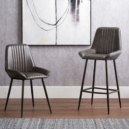 Vintage Dark Brown Leather Dining Chair With Interchangeable Black And Bronze Metal Legs – Channel-Stitched Ribbed Retro Dining Chair | Click Style