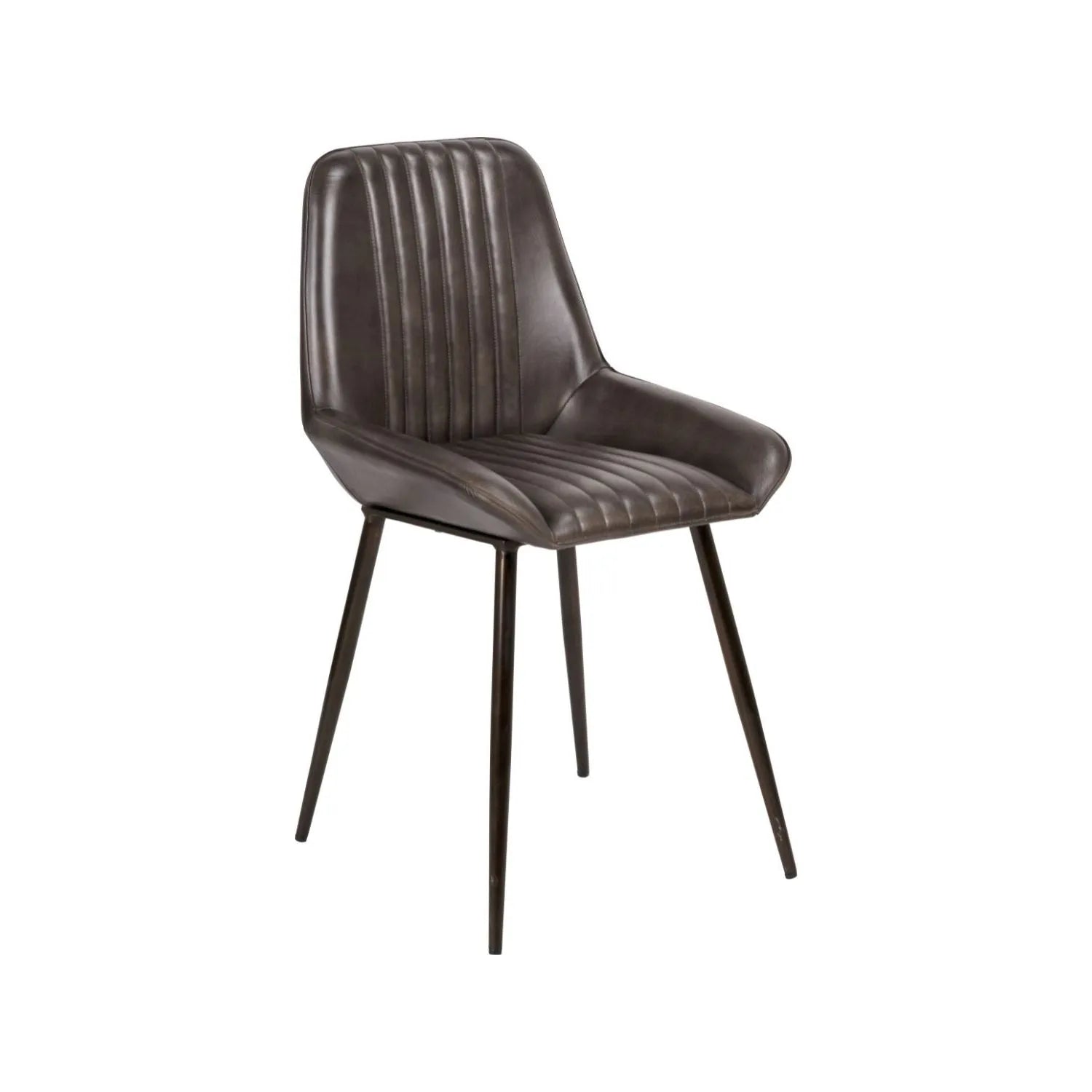 Vintage Dark Brown Leather Dining Chair With Interchangeable Black And Bronze Metal Legs – Channel-Stitched Ribbed Retro Dining Chair | Click Style