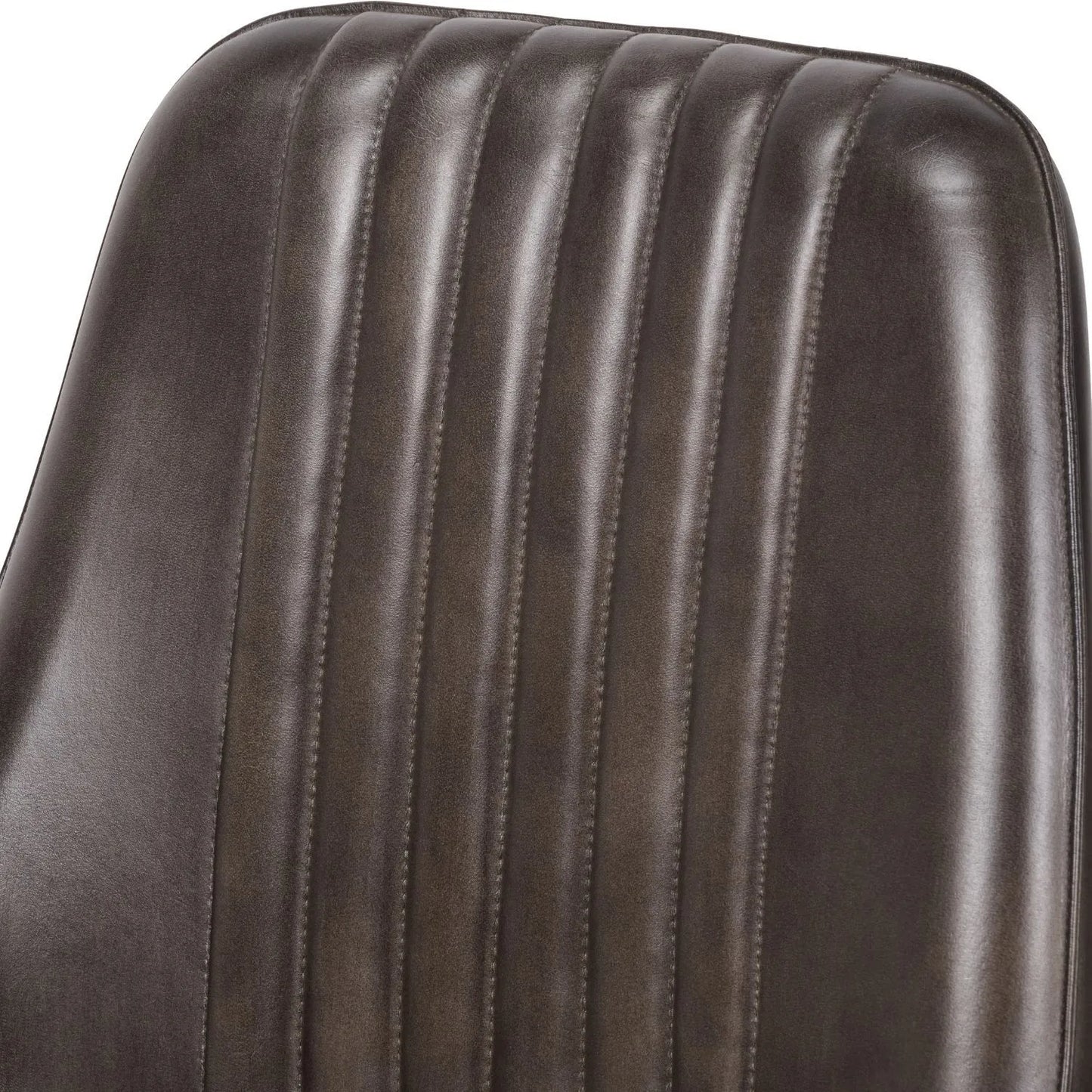 Vintage Dark Brown Leather Dining Chair With Interchangeable Black And Bronze Metal Legs – Channel-Stitched Ribbed Retro Dining Chair | Click Style