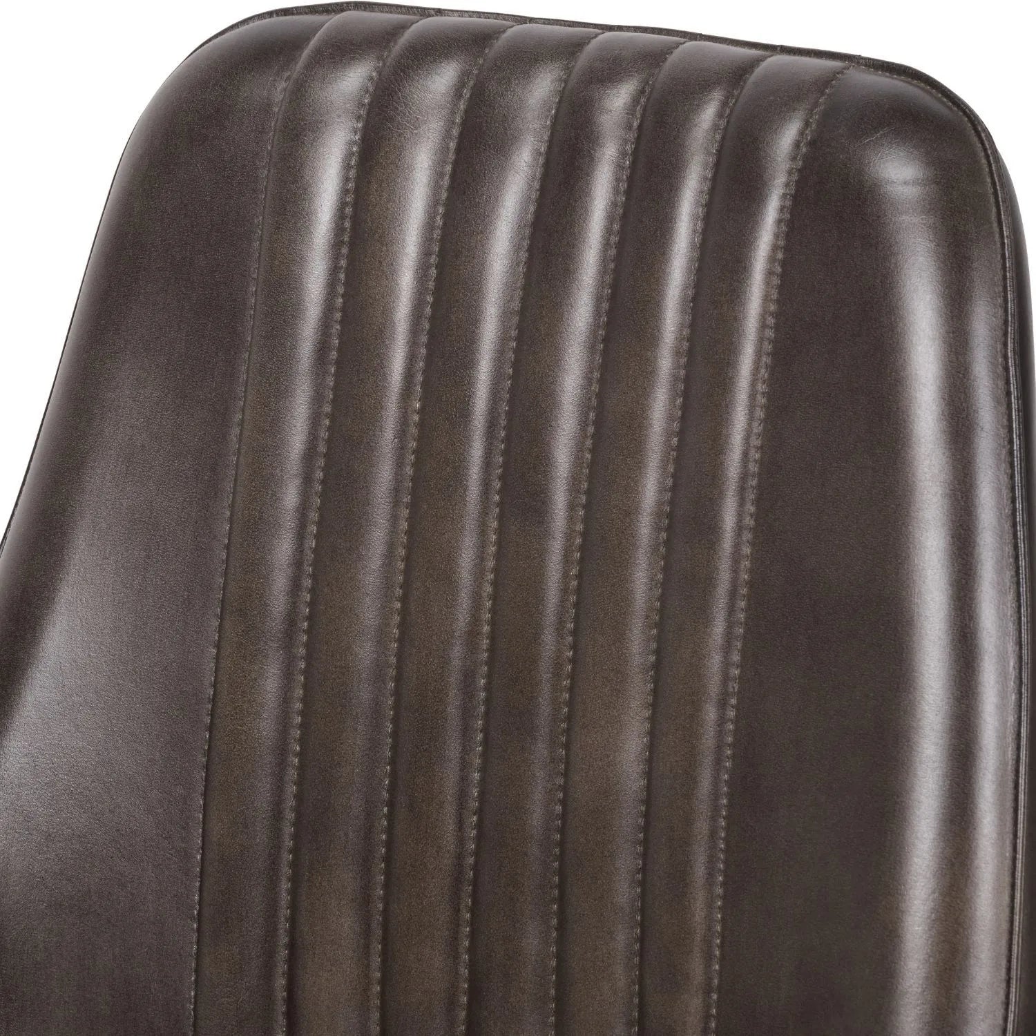 Vintage Dark Brown Leather Dining Chair With Interchangeable Black And Bronze Metal Legs – Channel-Stitched Ribbed Retro Dining Chair | Click Style