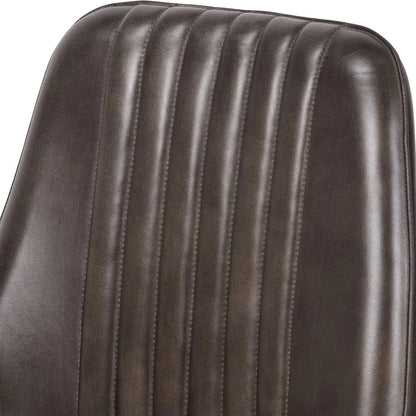 Vintage Dark Brown Leather Dining Chair With Interchangeable Black And Bronze Metal Legs – Channel-Stitched Ribbed Retro Dining Chair | Click Style