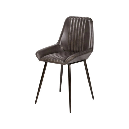 Vintage Dark Brown Leather Dining Chair With Interchangeable Black And Bronze Metal Legs – Channel-Stitched Ribbed Retro Dining Chair | Click Style