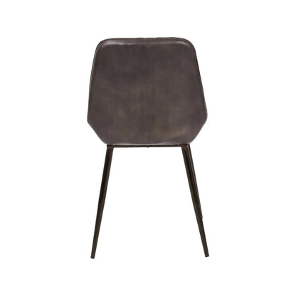 Vintage Dark Brown Leather Dining Chair With Interchangeable Black And Bronze Metal Legs – Channel-Stitched Ribbed Retro Dining Chair | Click Style