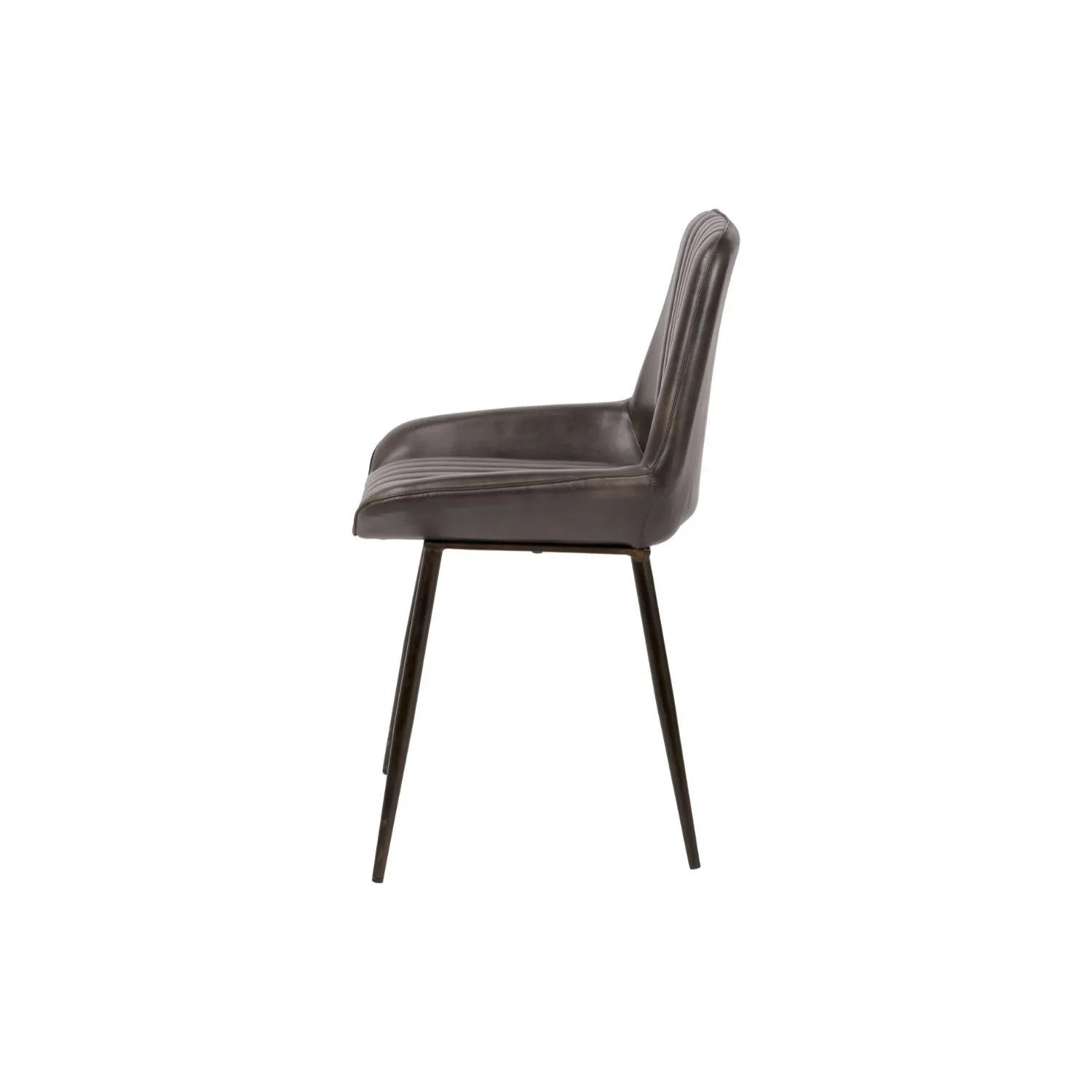 Vintage Dark Brown Leather Dining Chair With Interchangeable Black And Bronze Metal Legs – Channel-Stitched Ribbed Retro Dining Chair | Click Style