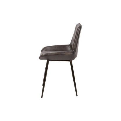 Vintage Dark Brown Leather Dining Chair With Interchangeable Black And Bronze Metal Legs – Channel-Stitched Ribbed Retro Dining Chair | Click Style