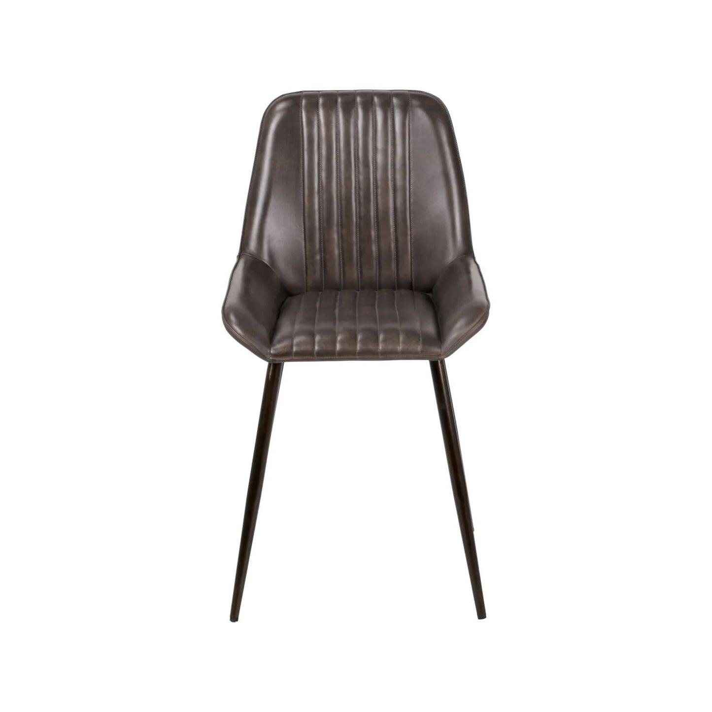 Vintage Dark Brown Leather Dining Chair With Interchangeable Black And Bronze Metal Legs – Channel-Stitched Ribbed Retro Dining Chair | Click Style