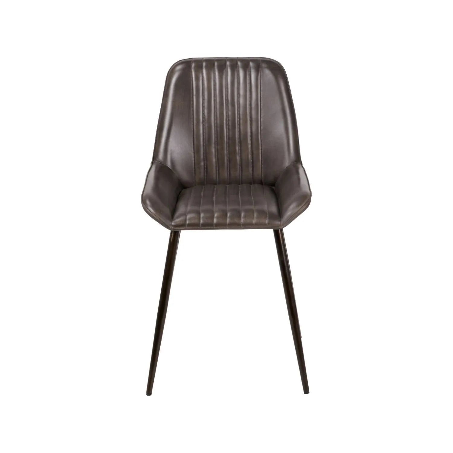 Vintage Dark Brown Leather Dining Chair With Interchangeable Black And Bronze Metal Legs – Channel-Stitched Ribbed Retro Dining Chair | Click Style