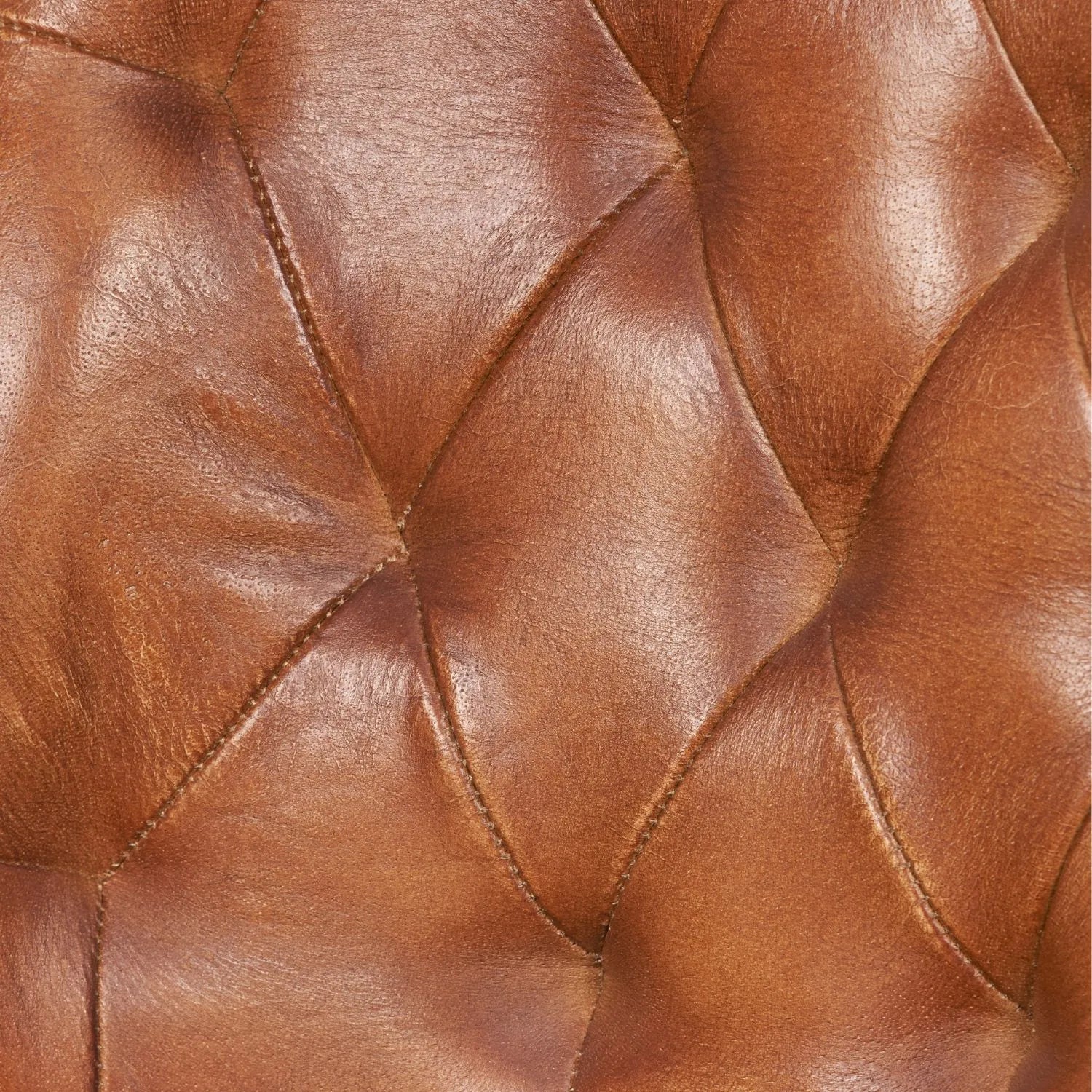 Vintage brown genuine leather dining chair with hand stitched diamond back and black metal sled-style legs – industrial upholstered dining chair by Click Style