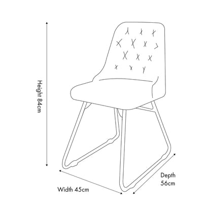 Vintage brown genuine leather dining chair with hand stitched diamond back and black metal sled-style legs – industrial upholstered dining chair dimensions by Click Style