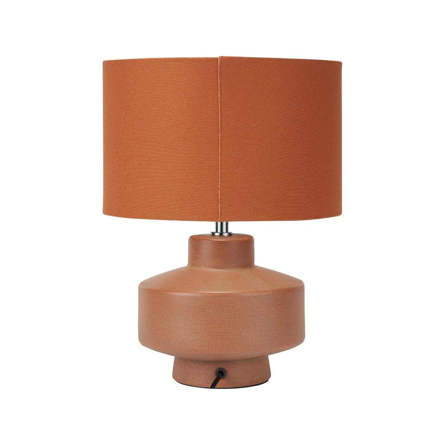 Warm Cinnamon Crackle-Effect Ceramic Table Lamp with Linen Drum Shade – Sculptural Earthy Stoneware Table Light 38x28x28cm | Click Style