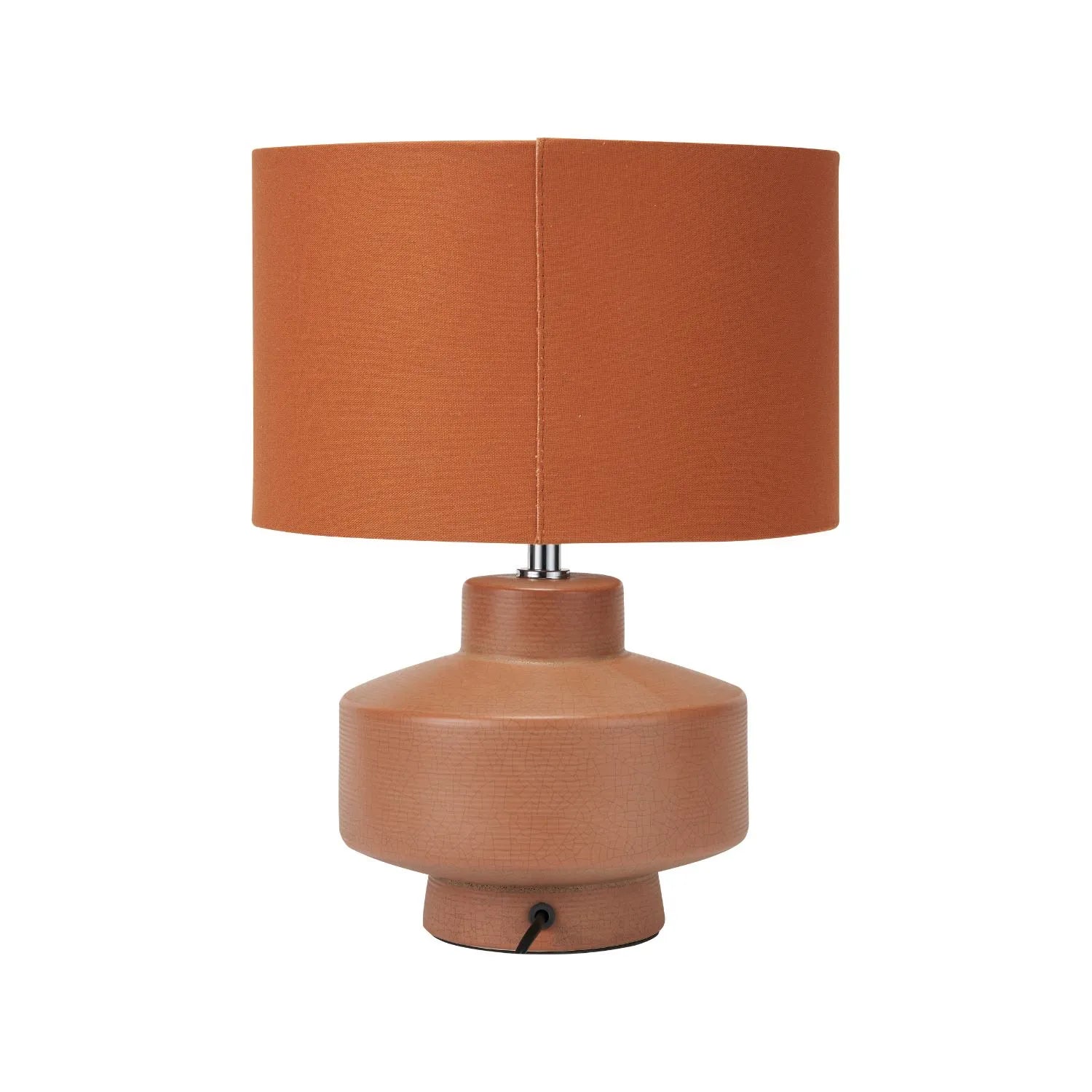 Warm Cinnamon Crackle-Effect Ceramic Table Lamp with Linen Drum Shade – Sculptural Earthy Stoneware Table Light 38x28x28cm | Click Style