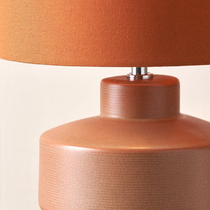 Warm Cinnamon Crackle-Effect Ceramic Table Lamp with Linen Drum Shade – Sculptural Earthy Stoneware Table Light 38x28x28cm | Click Style