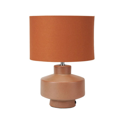 Warm Cinnamon Crackle-Effect Ceramic Table Lamp with Linen Drum Shade – Sculptural Earthy Stoneware Table Light 38x28x28cm | Click Style