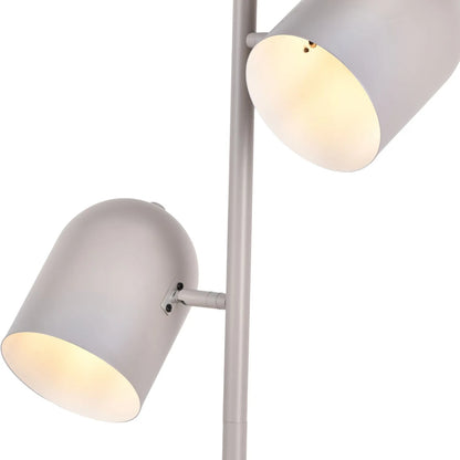 Warm grey metal floor lamp with twin adjustable cloche shades – modern standing task and reading light 160x39x23cm | Click Style