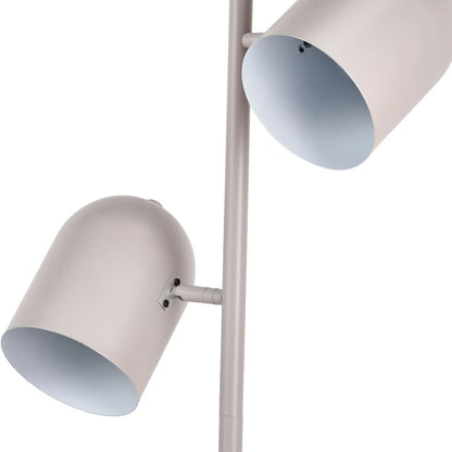 Warm grey metal floor lamp with twin adjustable cloche shades – modern standing task and reading light 160x39x23cm | Click Style
