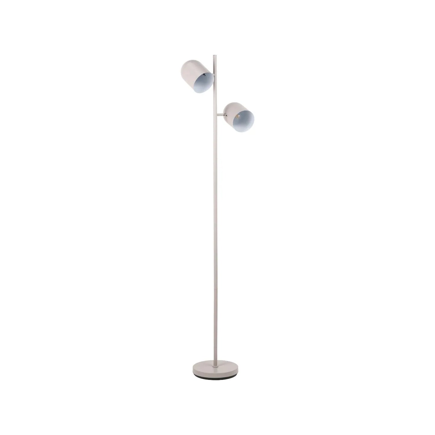 Warm grey metal floor lamp with twin adjustable cloche shades – modern standing task and reading light 160x39x23cm | Click Style