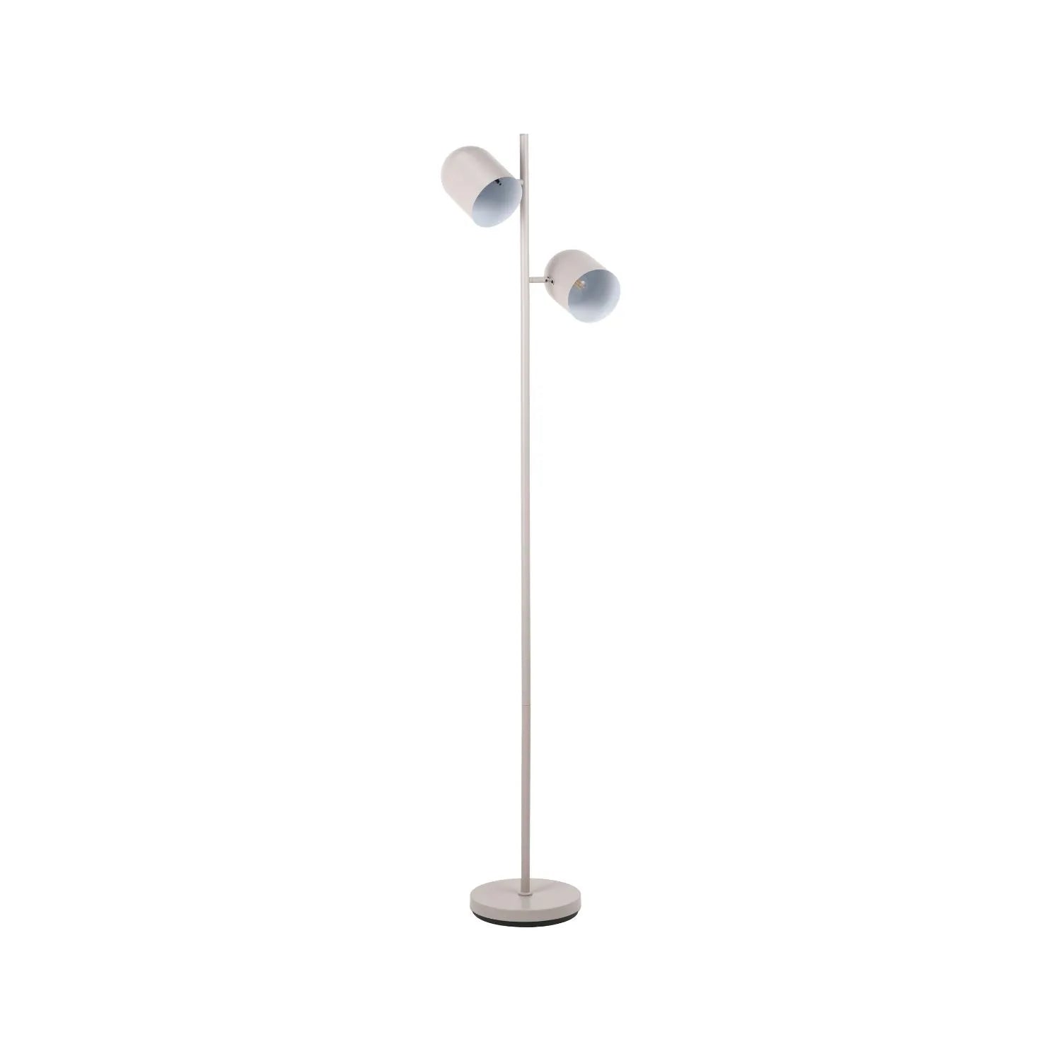 Warm grey metal floor lamp with twin adjustable cloche shades – modern standing task and reading light 160x39x23cm | Click Style