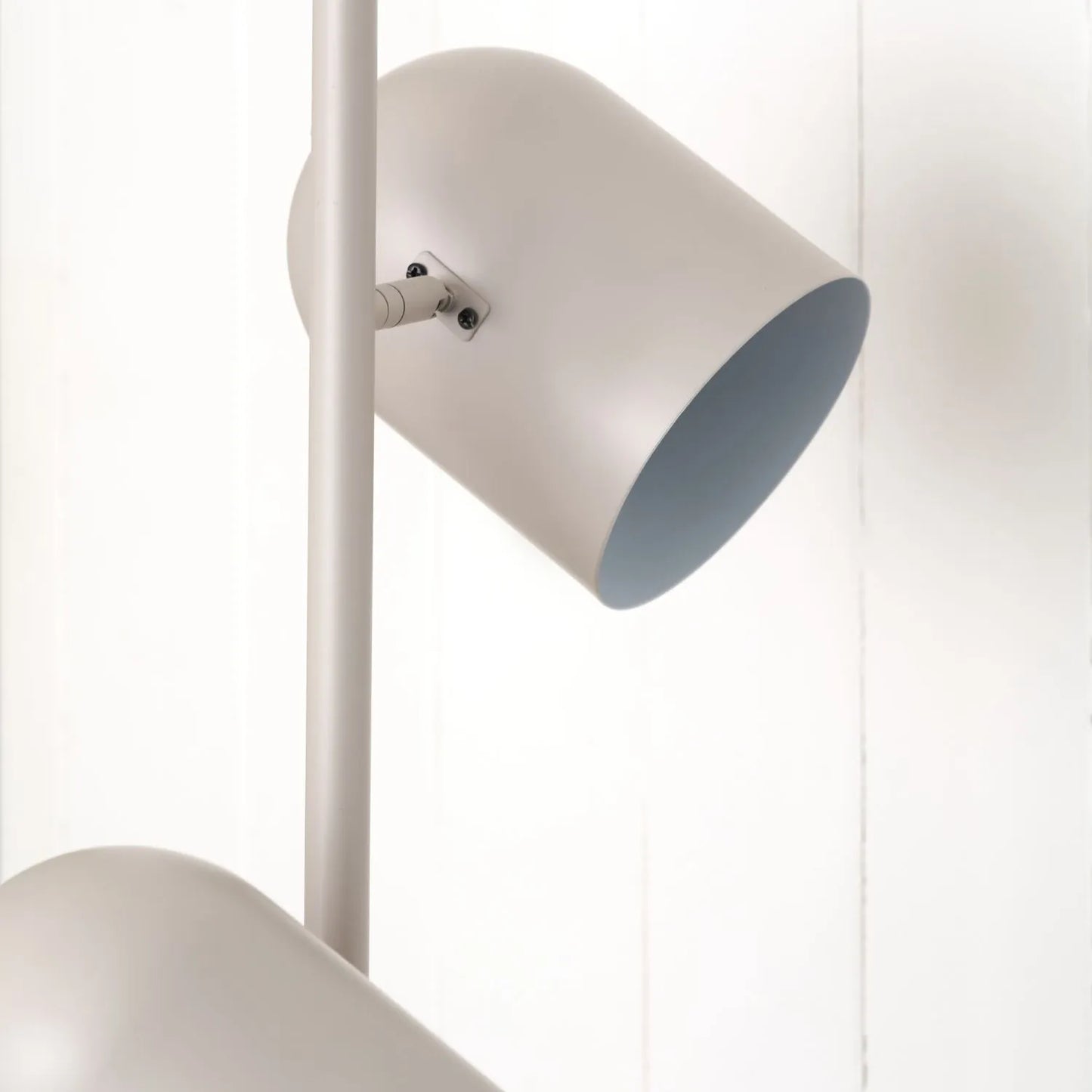 Warm grey metal floor lamp with twin adjustable cloche shades – modern standing task and reading light 160x39x23cm | Click Style