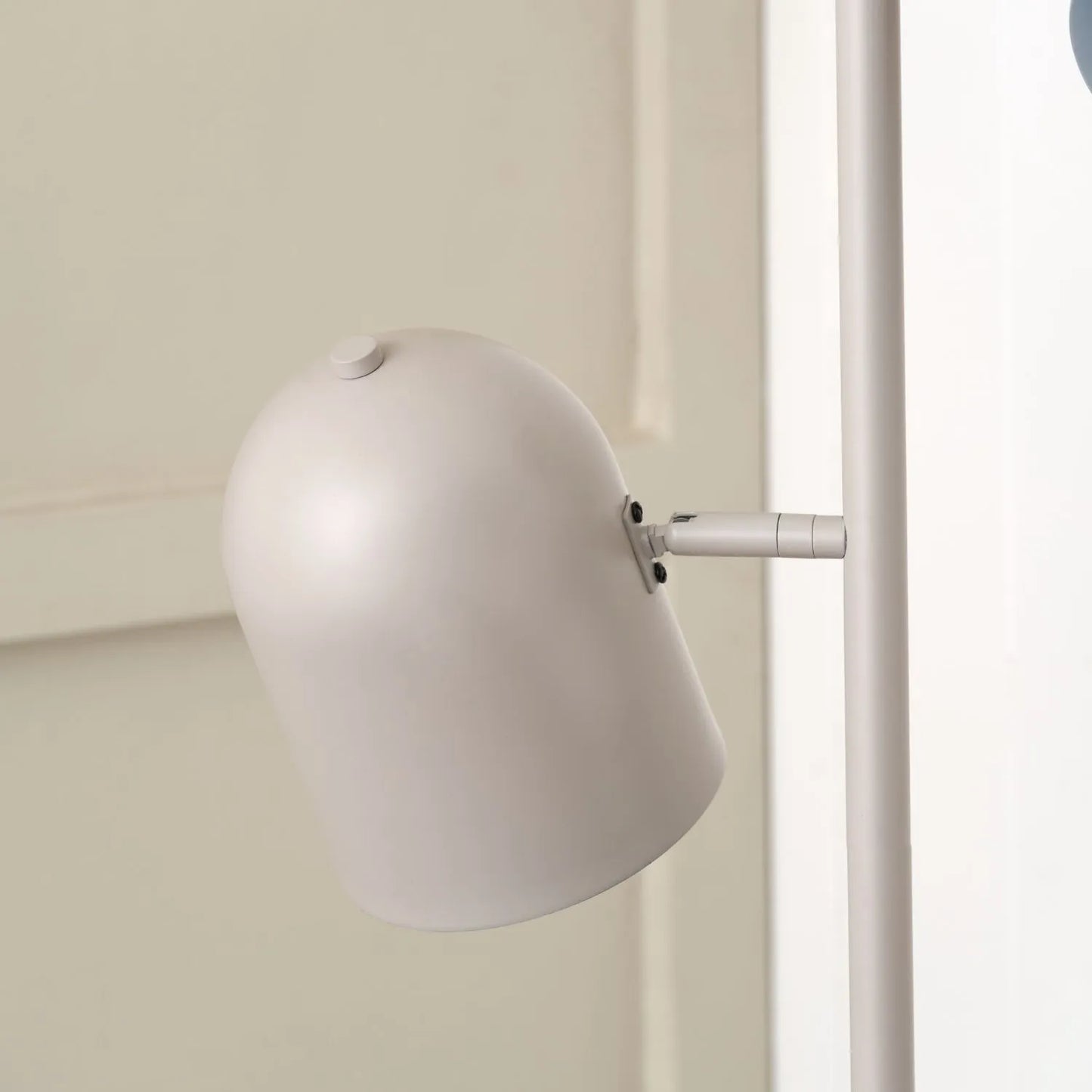 Warm grey metal floor lamp with twin adjustable cloche shades – modern standing task and reading light 160x39x23cm | Click Style