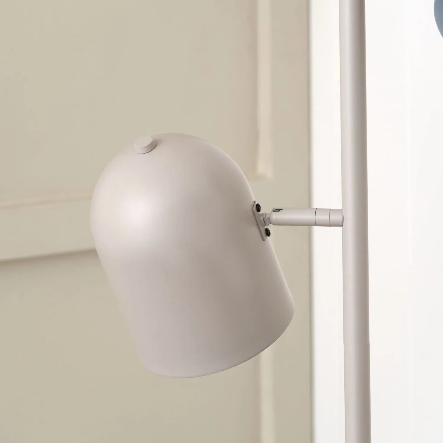 Warm grey metal floor lamp with twin adjustable cloche shades – modern standing task and reading light 160x39x23cm | Click Style