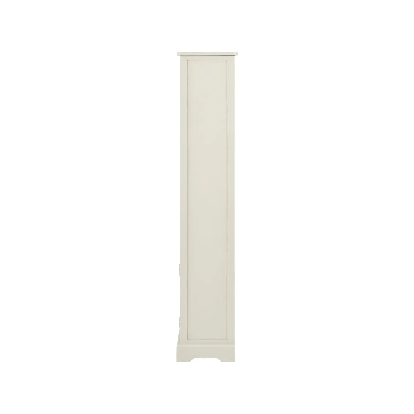 Warm Ivory Pine Wood 1 Door 3 Shelf Display Storage Unit with Silver Door Knob side view facing left 153x38x30cm | Click Style