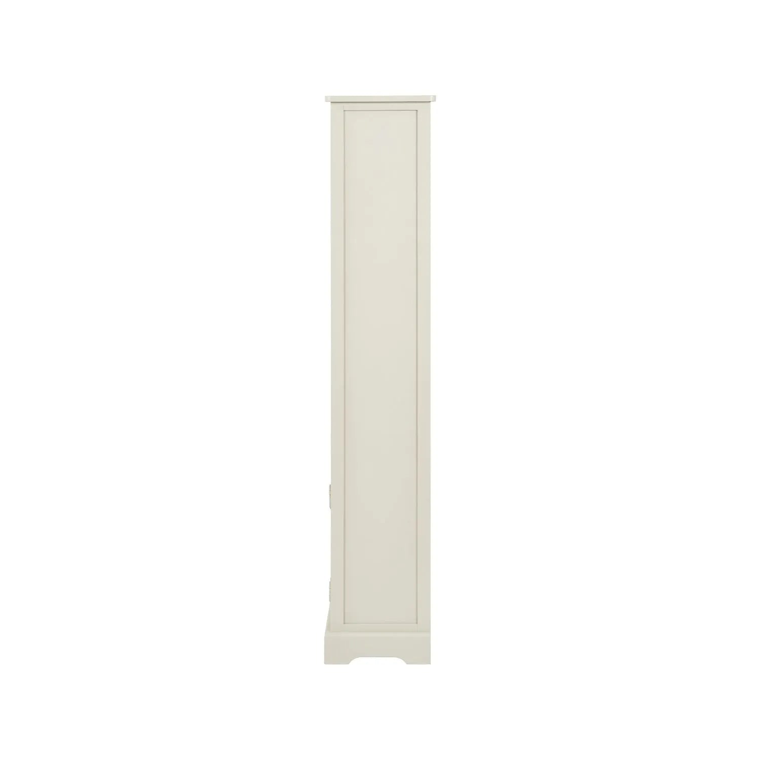Warm Ivory Pine Wood 1 Door 3 Shelf Display Storage Unit with Silver Door Knob side view facing left 153x38x30cm | Click Style