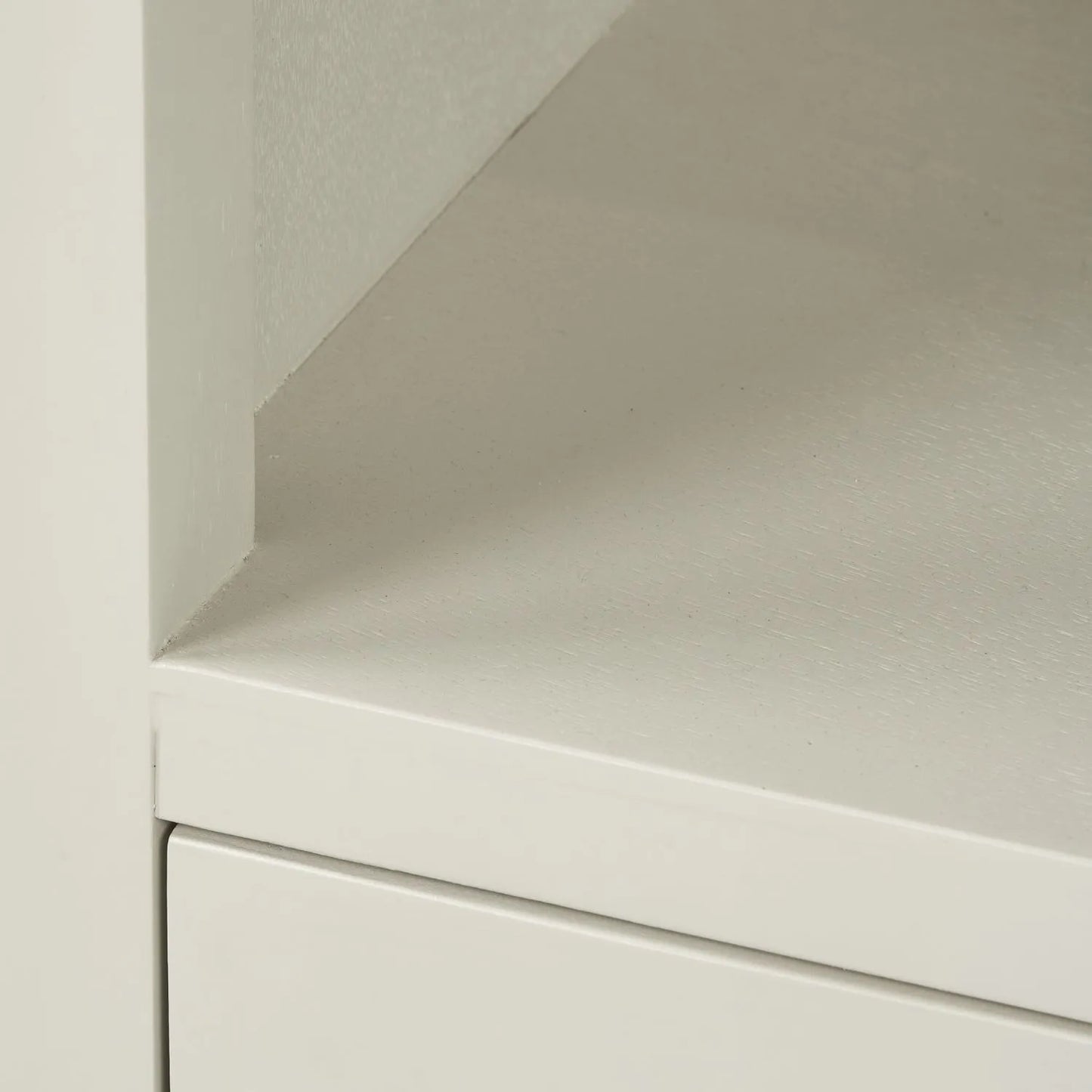 Warm Ivory Pine Wood 1 Door 3 Shelf Display Storage Unit with Silver Door Knob close-up of lower niche 153x38x30cm | Click Style