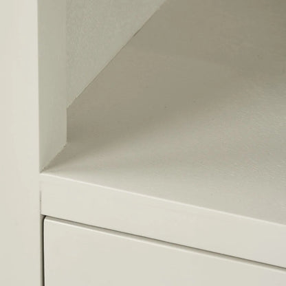 Warm Ivory Pine Wood 1 Door 3 Shelf Display Storage Unit with Silver Door Knob close-up of lower niche 153x38x30cm | Click Style