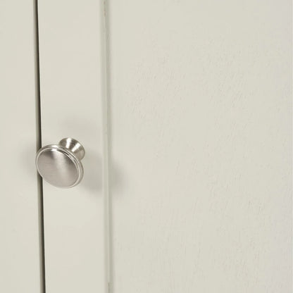 Warm Ivory Pine Wood 1 Door 3 Shelf Display Storage Unit with Silver Door Knob close-up of cupboard door and silver knob handle 153x38x30cm | Click Style