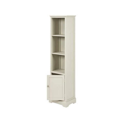 Warm Ivory Pine Wood 1 Door 3 Shelf Display Storage Unit with Silver Door Knob angled front and side view with cupboard open 153x38x30cm | Click Style