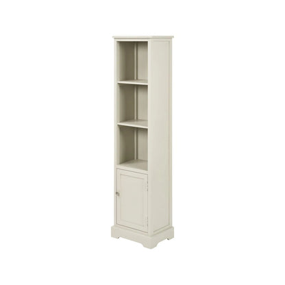 Warm Ivory Pine Wood 1 Door 3 Shelf Display Storage Unit with Silver Door Knob angled front and side view 153x38x30cm | Click Style
