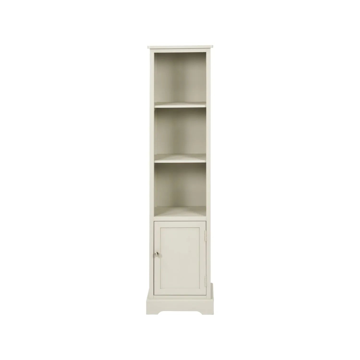 Warm Ivory Pine Wood 1 Door 3 Shelf Display Storage Unit with Silver Door Knob front view 153x38x30cm | Click Style