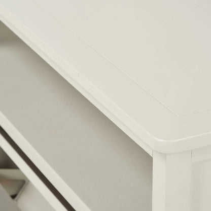 Warm Ivory Pine Wood 2 Drawer Shoe Storage Unit with Silver Cup Handles close-up of top right curved corner and open niche interior 106x80x28cm | Click Style