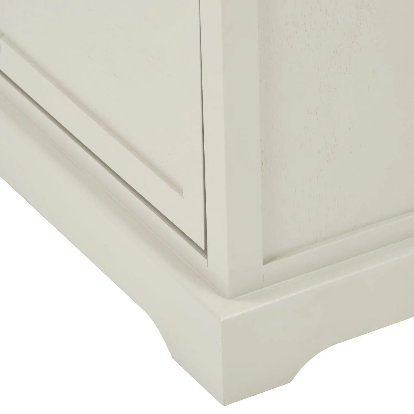 Warm Ivory Pine Wood 2 Drawer Shoe Storage Unit with Silver Cup Handles close-up of bottom right plinth 106x80x28cm | Click Style