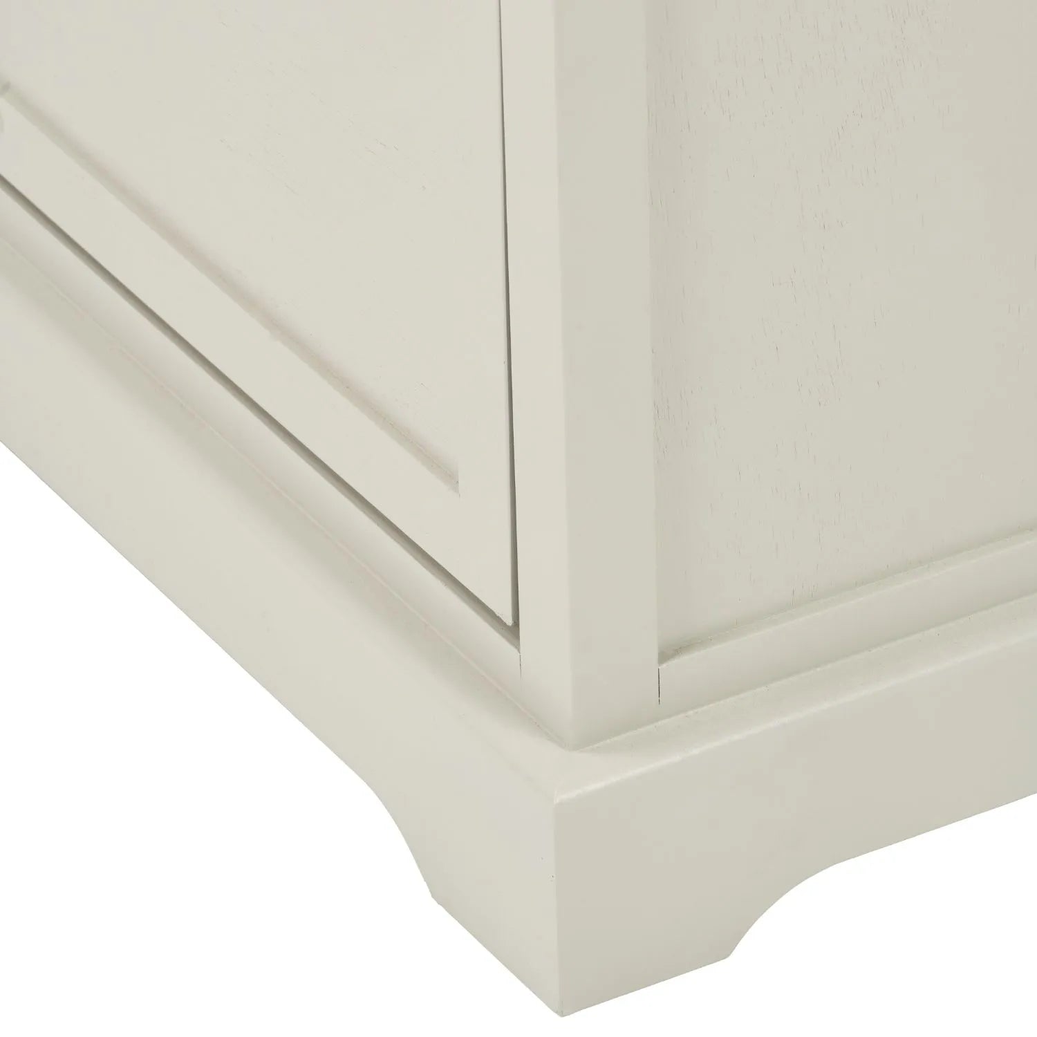 Warm Ivory Pine Wood 2 Drawer Shoe Storage Unit with Silver Cup Handles close-up of bottom right plinth 106x80x28cm | Click Style