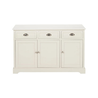Warm Ivory Pine Wood 3 Door 3 Drawer Sideboard with Silver Cup Handles front view 75x120x35cm | Click Style
