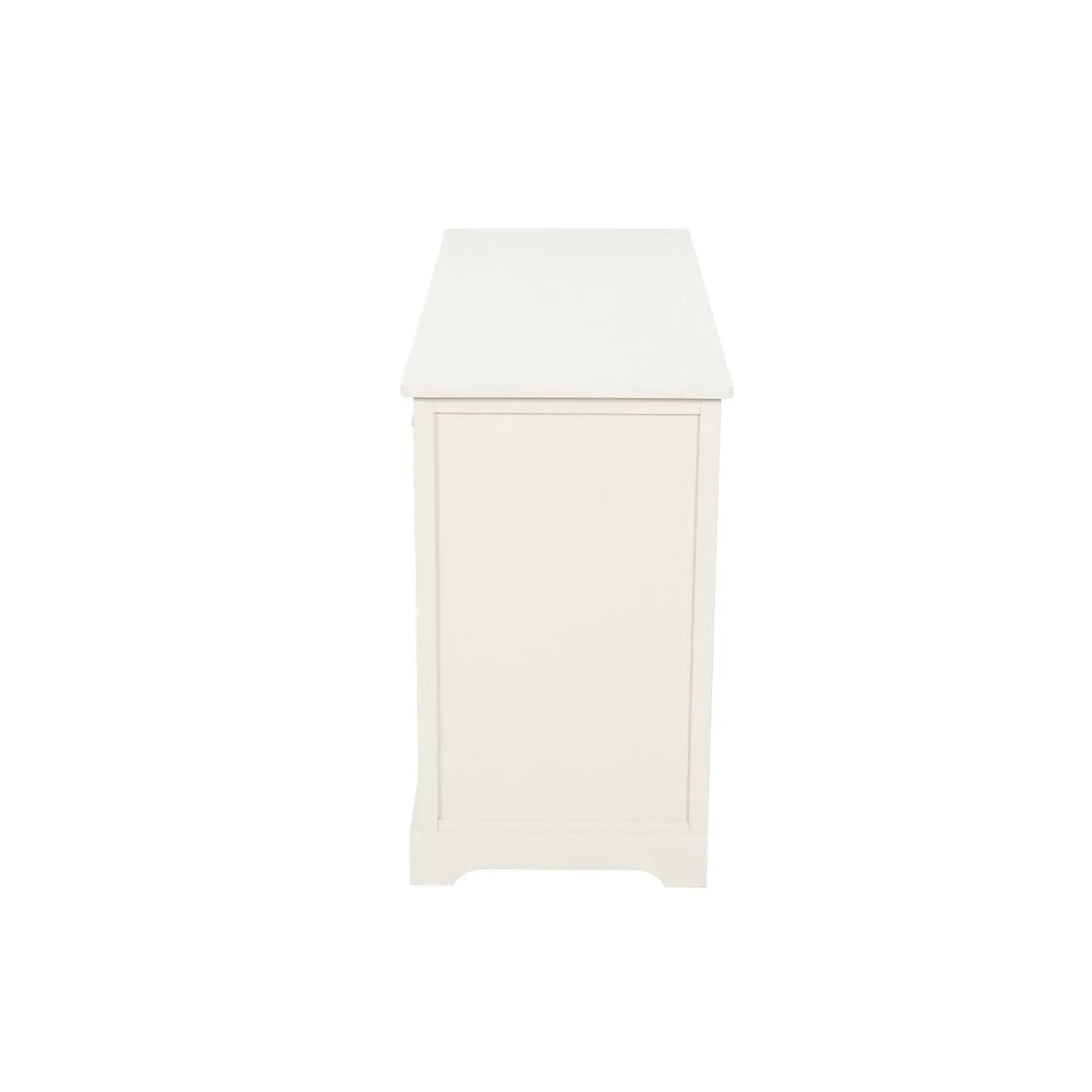 Warm Ivory Pine Wood 3 Door 3 Drawer Sideboard with Silver Cup Handles side view facing left 75x120x35cm | Click Style