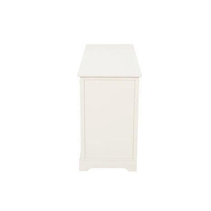 Warm Ivory Pine Wood 3 Door 3 Drawer Sideboard with Silver Cup Handles side view facing left 75x120x35cm | Click Style