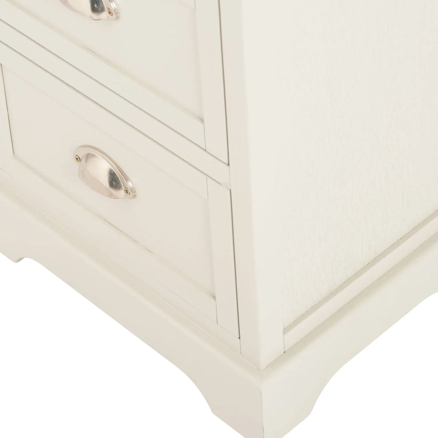 Warm Ivory Pine Wood 3 Drawer Chest of Drawers close-up angled left showing bottom right corner with closed drawers 70x41x33cm | Click Style