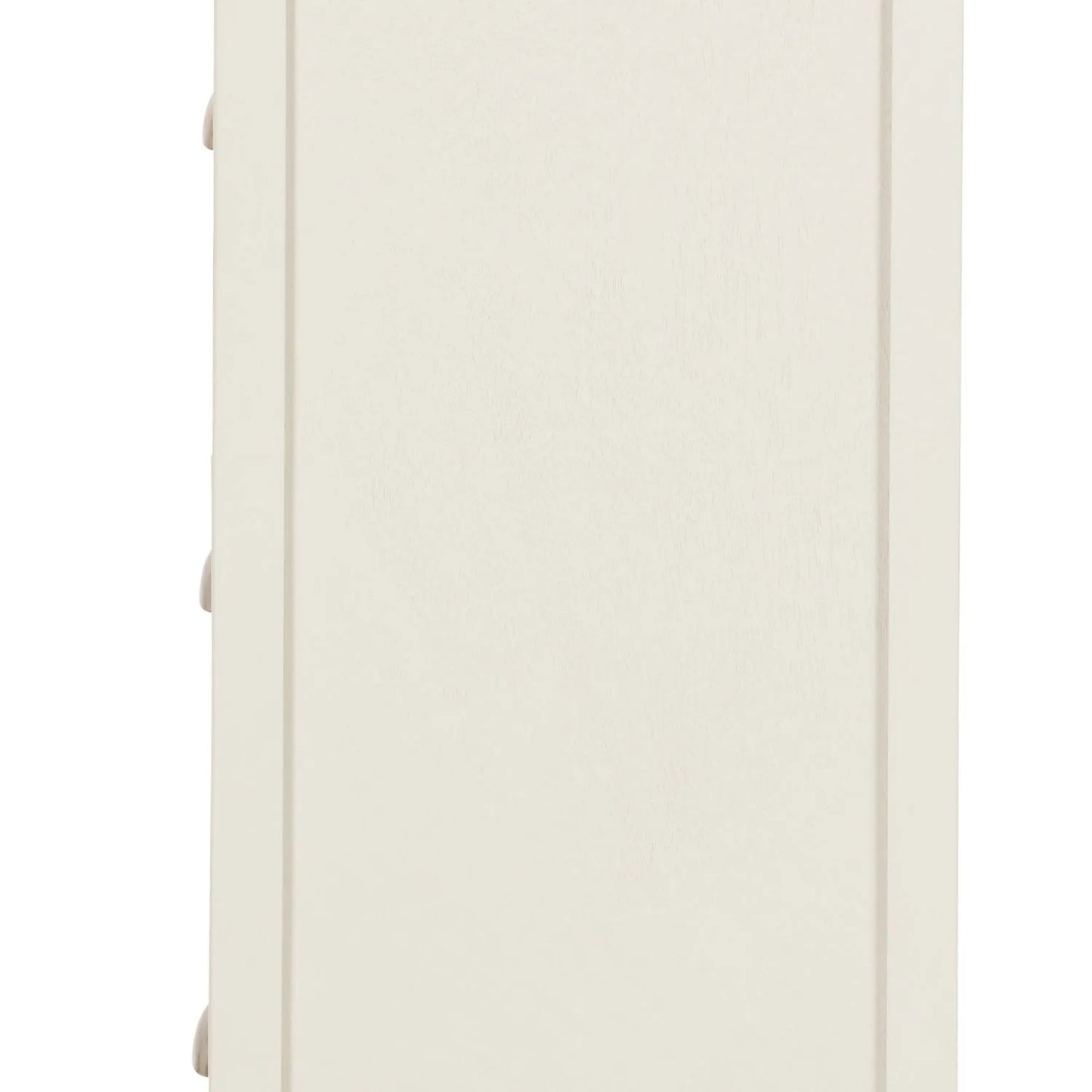 Warm Ivory Pine Wood 5 Drawer Tall Boy Chest of Drawers with Polished Silver Cup Handles close-up left side view 108x41x33cm | Click Style