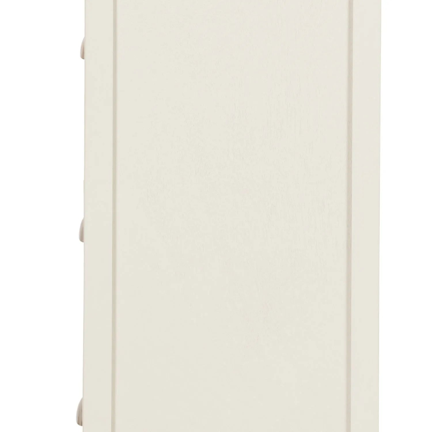 Warm Ivory Pine Wood 5 Drawer Tall Boy Chest of Drawers with Polished Silver Cup Handles close-up left side view 108x41x33cm | Click Style