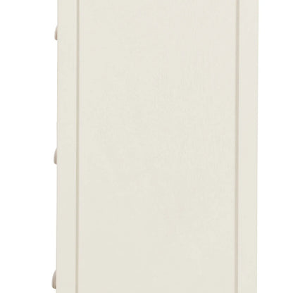 Warm Ivory Pine Wood 5 Drawer Tall Boy Chest of Drawers with Polished Silver Cup Handles close-up left side view 108x41x33cm | Click Style