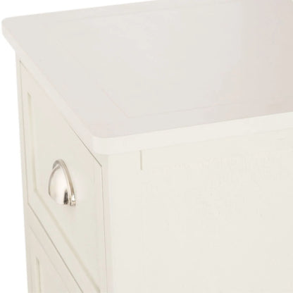 Warm Ivory Pine Wood 5 Drawer Tall Boy Chest of Drawers with Polished Silver Cup Handles close-up right side view showing curved top corner and top drawer handle 108x41x33cm | Click Style