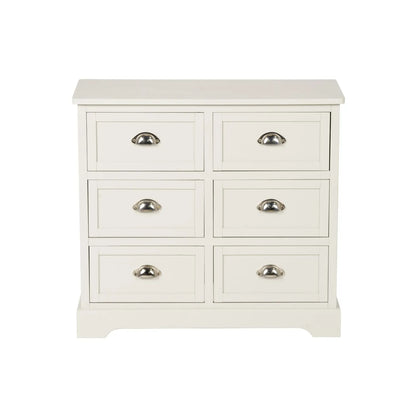 Warm Ivory Pine Wood 6 Drawer Chest of Drawers with Polished Silver Cup Handles front view 70x76x33cm | Click Style